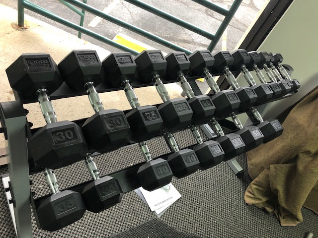 Body Solid Rubber Hex Head Chrome Handle Dumbbells (Rack not included)