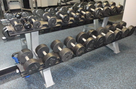 5-50 Pro Style Urethane Dumbbells w/ rack