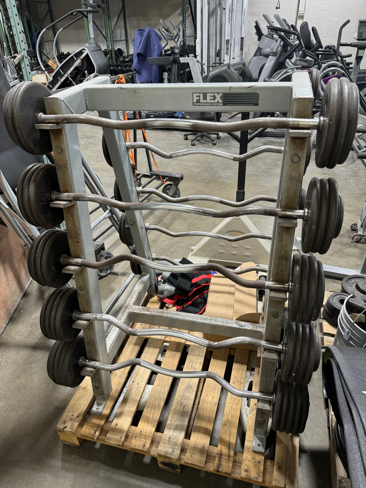 Powercurl Barbell Rack Metal EZ Curl Barbells w/ Flex Fitness Rack 20-110lbs – Midwest Used ...