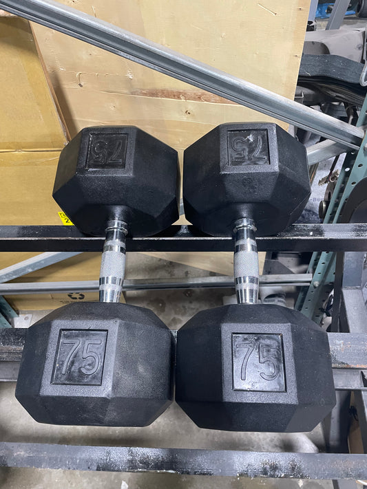 Rubber Hex Head Dumbbell 75lb set