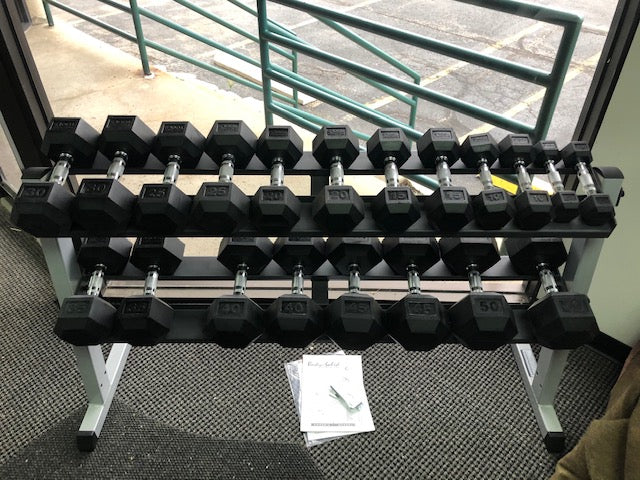 Body Solid Rubber Hex Head Chrome Handle Dumbbells (Rack not included)