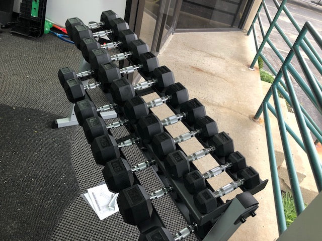 Body Solid Rubber Hex Head Chrome Handle Dumbbells (Rack not included)