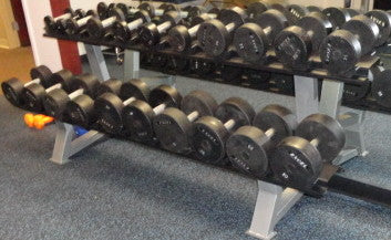 5-50 Pro Style Urethane Dumbbells w/ rack