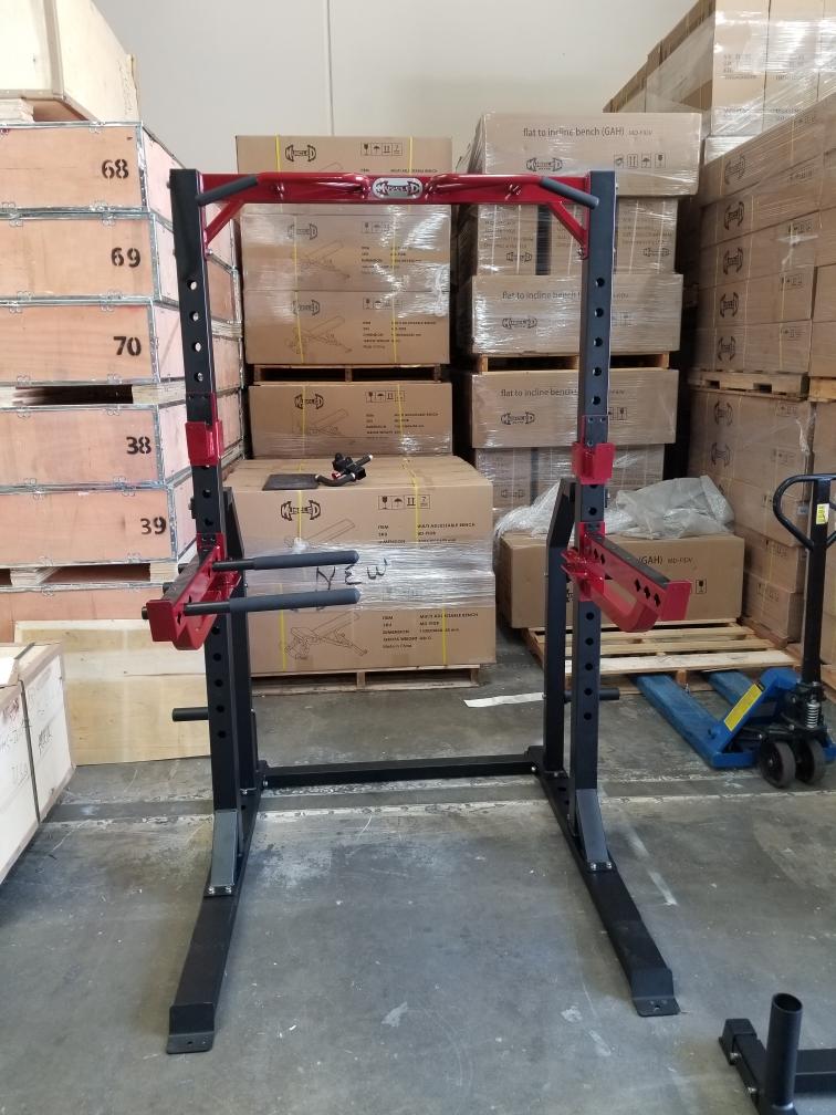 Red Muscle Rack Muscle D Half Rack w/ J Hooks and Spotter Bars – Midwest Used Fitness ...