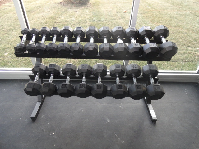 VTX 5-50lbs Dumbbells Rubber ends w/ 2 tier rack – Midwest Used Fitness ...