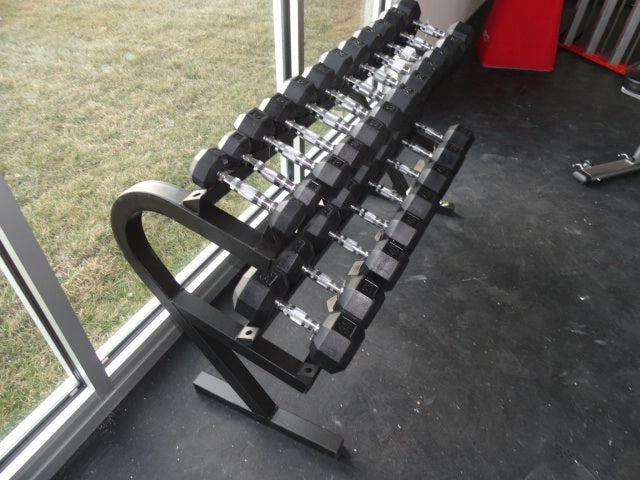 VTX 5-50lbs Dumbbells Rubber ends w/ 2 tier rack – Midwest Used Fitness ...